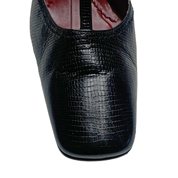 LAUREN Ralph Lauren Reptile Embossed Leather T-Strap Heels - Picture 9 of 11